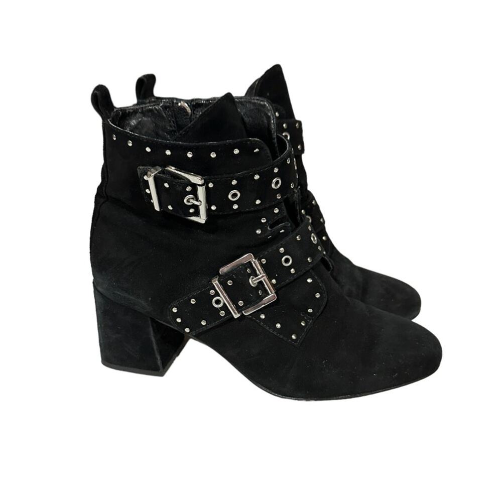 Rebecca Taylor Logan Black Suede Studded Buckle Heel‎ Booties Size 7